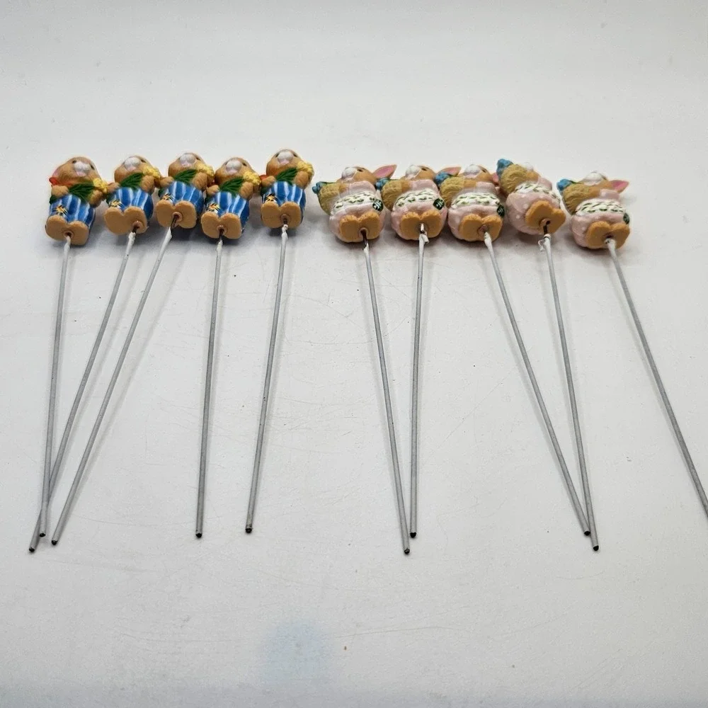 Vintage Easter Bunny Mini Garden Stakes Lot of 10 Rabbit Floral Decor Craft